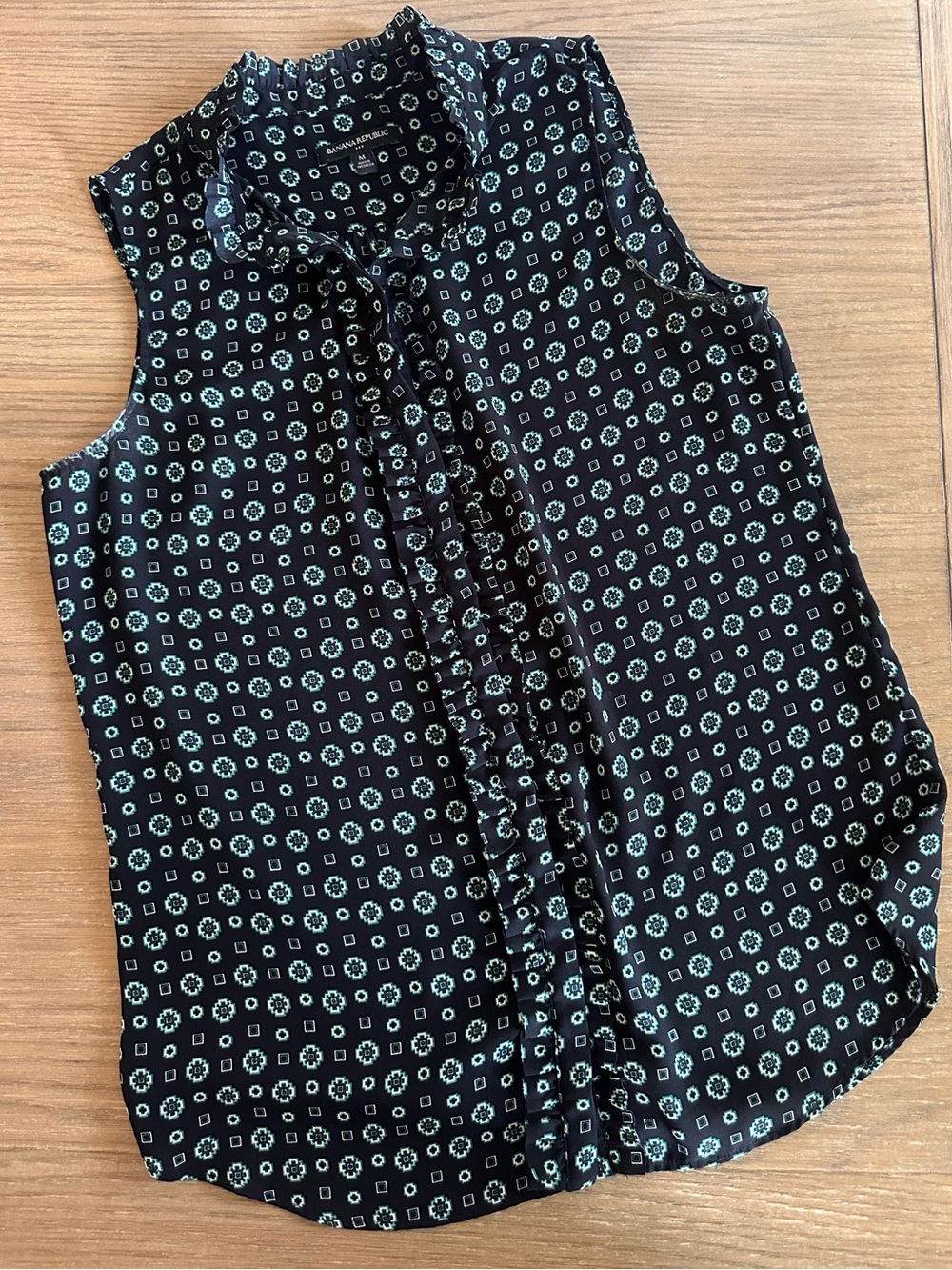 Banana Republic Navy Green White Print Sleeveless Work Top M